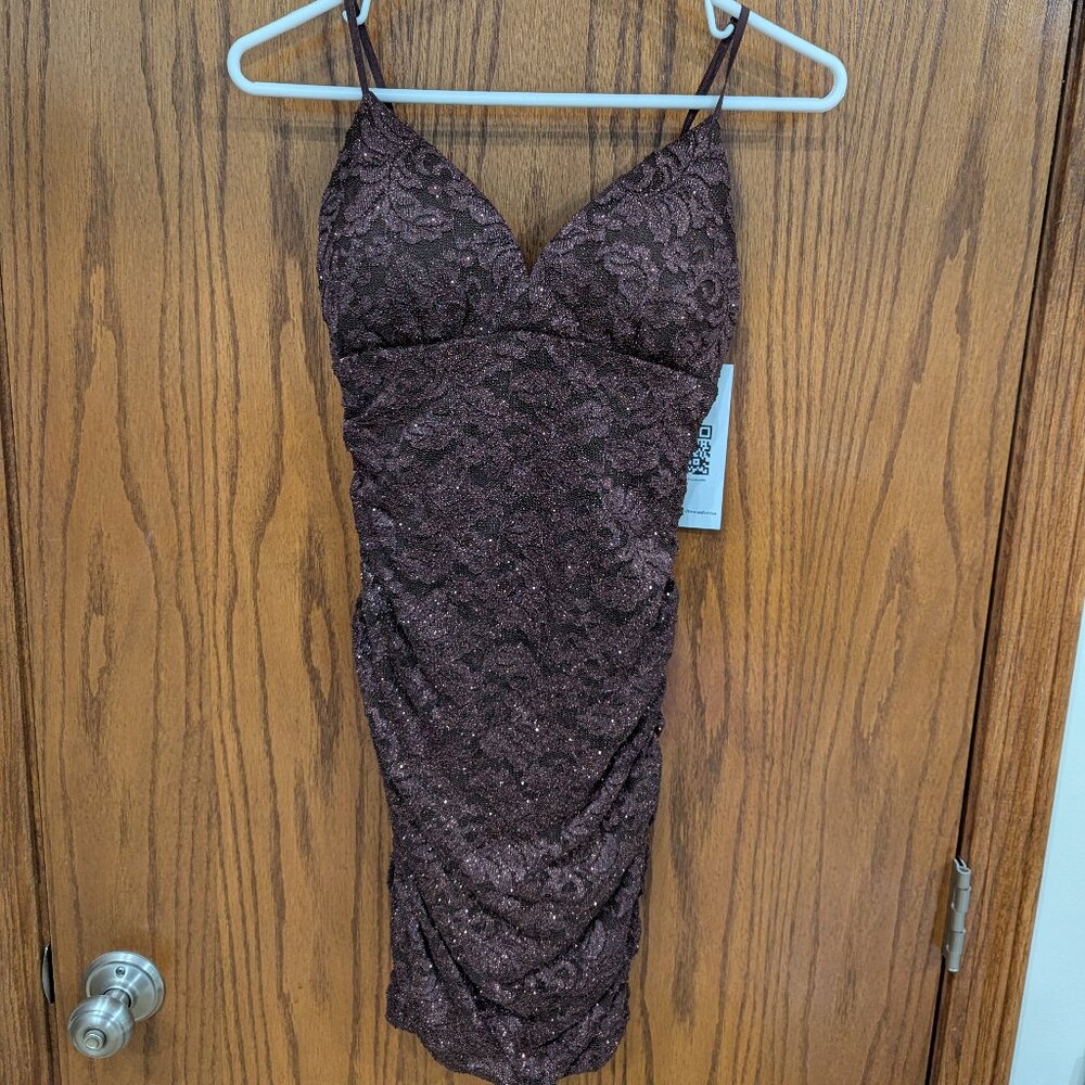 Emerald Sundae Dark Brown Mini Ruched Dress Size S